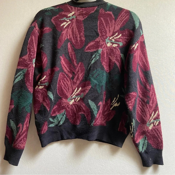 Vintage Jones New York Lambswool button floral sweater cardigan Sz M - Picture 2 of 9